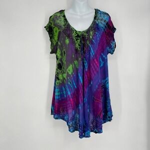 Lapogee Women's Boho‎ Tie-Dye Tunic Top Free Size Multicolor Rayon Made In India